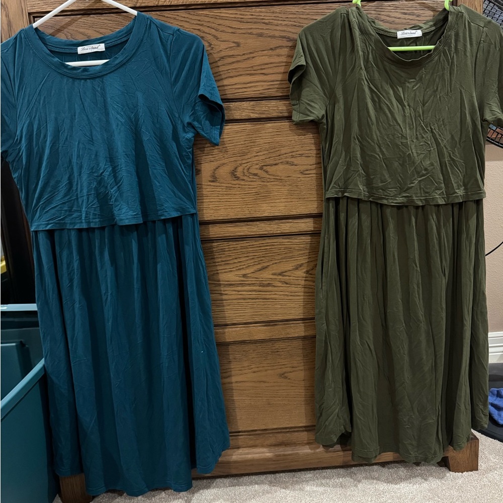 Bearsland Kids Dresses in Teal and Olive
